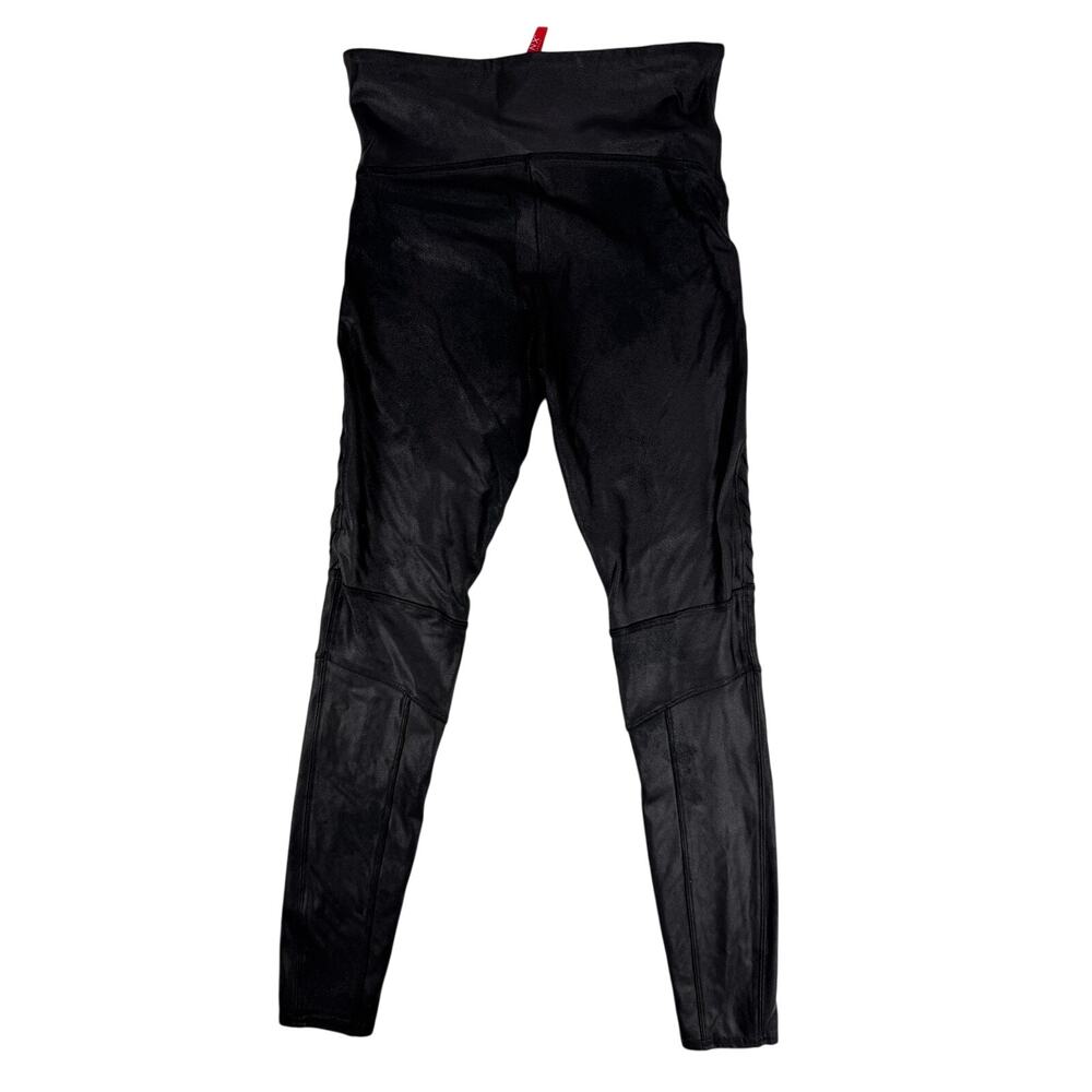 SPANX Womens Leggings Medium Black Faux Leather Moto High Waist Sculpting